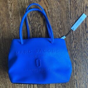 Marc Jacobs Mini Leather Logo Shopper Tote In Sapphire